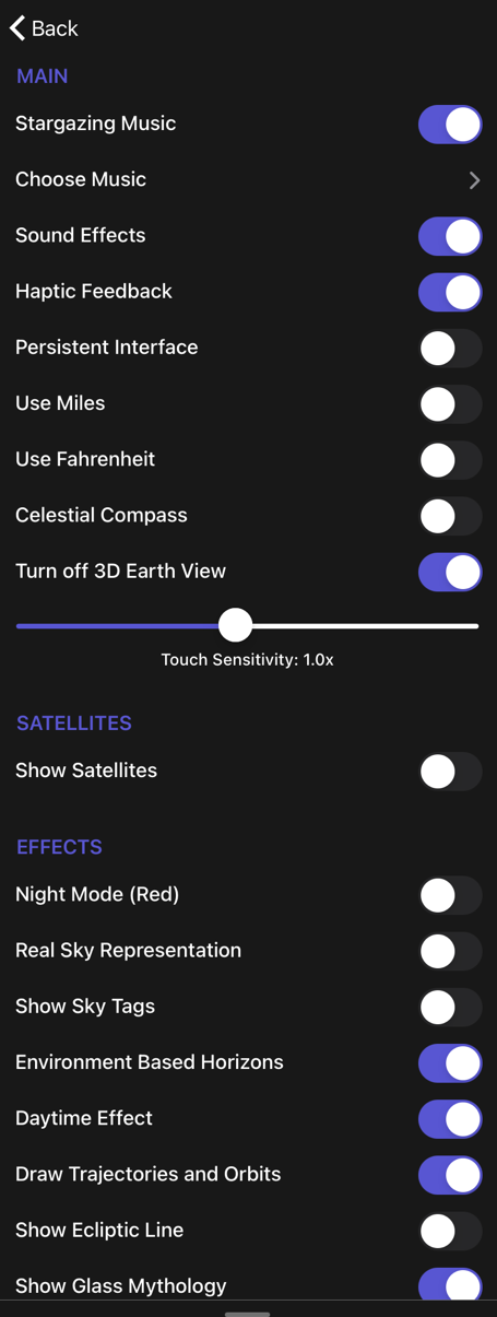 Night Sky app interface